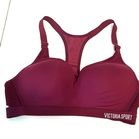 Victoria Sport High Impact Sports Bra Racerback Padded Wireless Burgundy Sz 34C - Picture 1 of 4